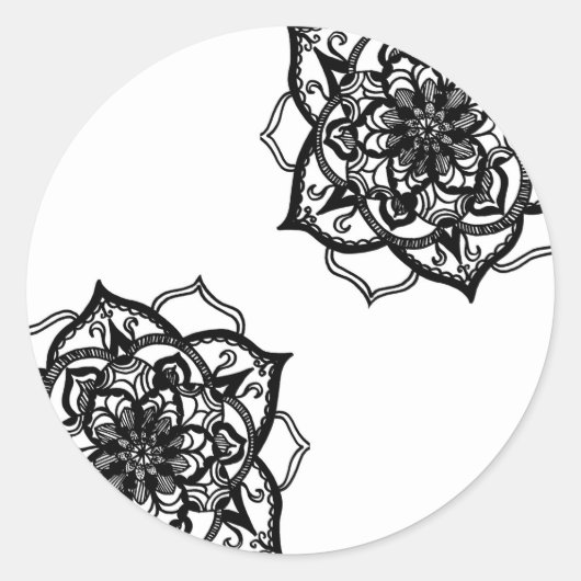 Rond Sticker Mandala noir et blanc (Devant)