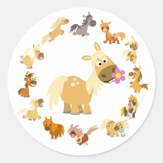 Rond Sticker Mandala Ponies Cartoon (Devant)