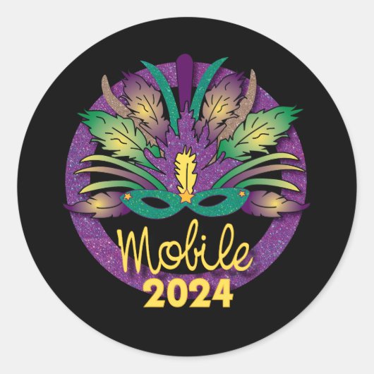 Rond Sticker Mardi Gras Mask -2024 - Mobile, AL (Devant)