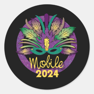 Rond Sticker Mardi Gras Mask -2024 - Mobile, AL