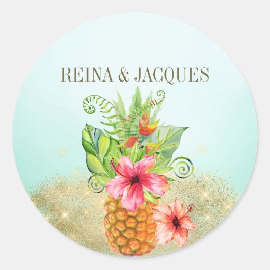 Rond Sticker Mariage à ananas tropical (Devant)