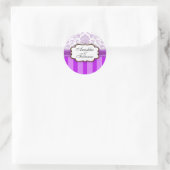 Rond Sticker Mariage à bande de Damas violet (Sac)
