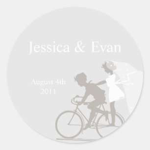 Rond Sticker Mariage à deux vélos en argent