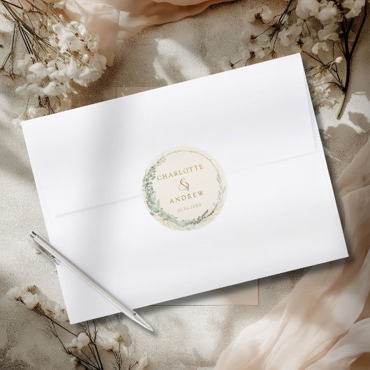 Rond Sticker mariage à eucalyptus moderne et élégant