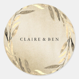 Rond Sticker Mariage à feuille dorée moderne