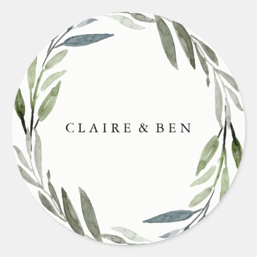 Rond Sticker Mariage à feuilles vertes moderne (Devant)
