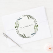Rond Sticker Mariage à feuilles vertes moderne (Enveloppe)