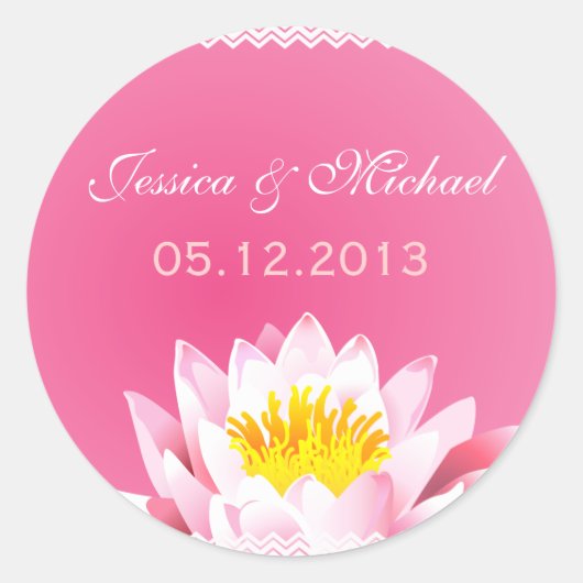 Rond Sticker Mariage à lotus rose classique (Devant)