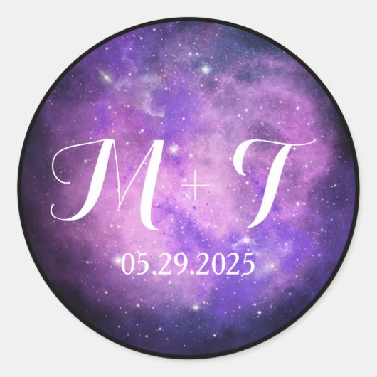 Rond Sticker Mariage à nébuleuse violette et rose (Devant)