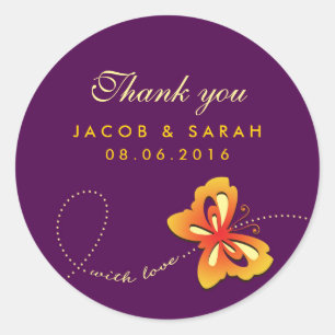 Rond Sticker Mariage à papillon violet foncé