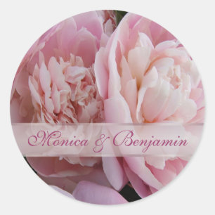 Rond Sticker Mariage à pivoine rose