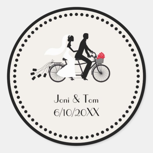 Rond Sticker Mariage à vélo Tandem (Devant)