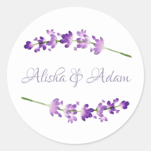 Rond Sticker mariage Aquarelle Lavender (Devant)