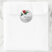 Rond Sticker Mariage argent et rose rouge (Sac)
