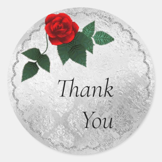 Rond Sticker Mariage argent et rose rouge (Devant)