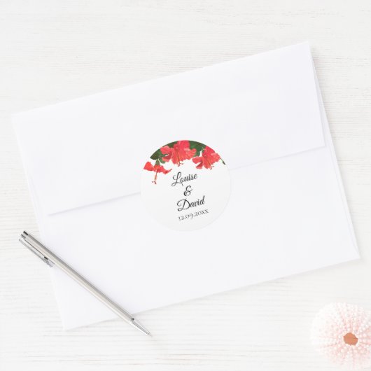 Rond Sticker mariage avec Hibiscus rouge vif (Enveloppe)