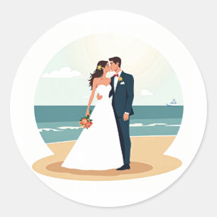 Rond Sticker mariage Beach Kiss