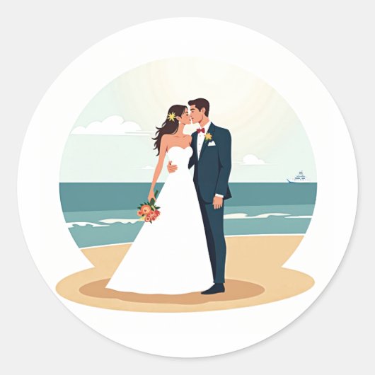 Rond Sticker mariage Beach Kiss (Devant)
