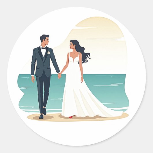 Rond Sticker Mariage Beach Romance (Devant)