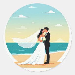 Rond Sticker Mariage Beach Romance