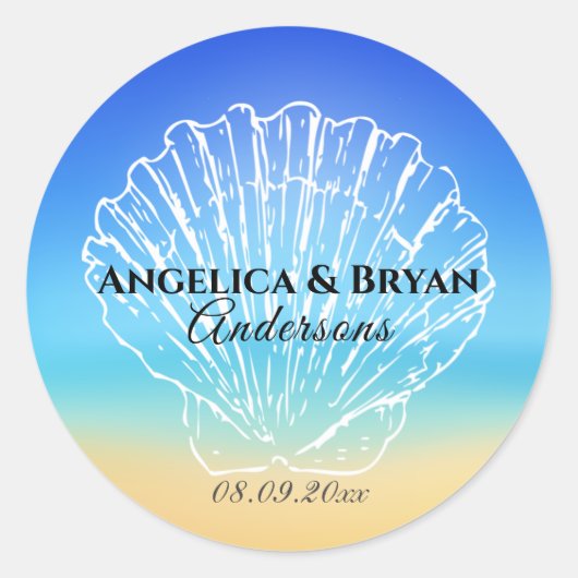 Rond Sticker Mariage Beach Seashell (Devant)
