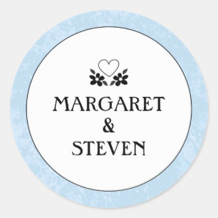 Rond Sticker Mariage bleu clair, blanc et noir