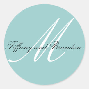 Rond Sticker Mariage bleu pour les noms de monogrammes 