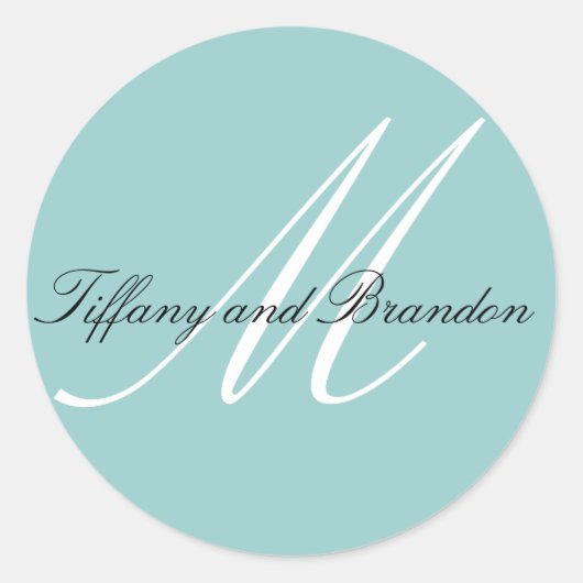 Rond Sticker Mariage bleu pour les noms de monogrammes (Devant)