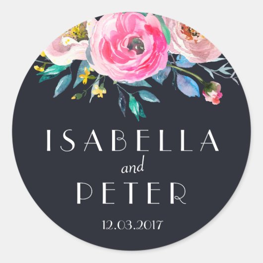 Rond Sticker Mariage bleu rose marine (Devant)