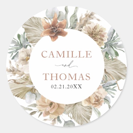 Rond Sticker Mariage Boho en terre cuite Enveloppe Scea (Devant)