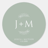 Rond Sticker Mariage Boho Floral Sage Green (Devant)