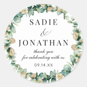 Rond Sticker Mariage Botanique Rustique Eucalyptus