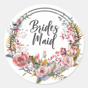 Rond Sticker Mariage Bridesmaid Rose Floral