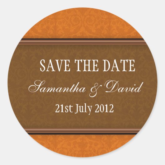 Rond Sticker Mariage Brown Damask Monogram (Devant)