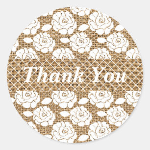 Rond Sticker Mariage Burlap and Lace Monogram