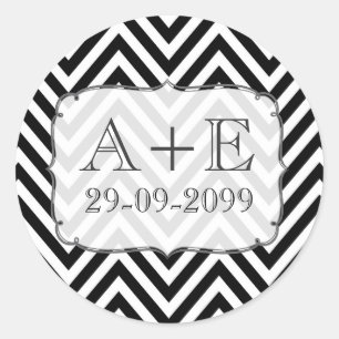 Rond Sticker Mariage Chevron noir et blanc