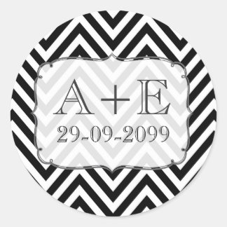 Rond Sticker Mariage Chevron noir et blanc