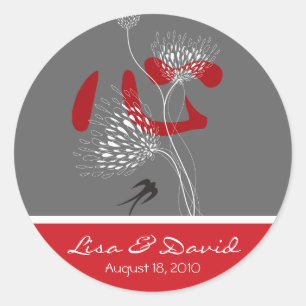 Rond Sticker Mariage chinois Ai Love Coeur Rouge