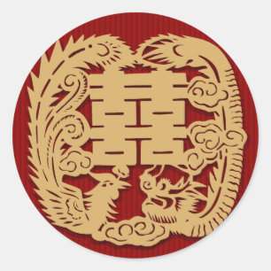 Rond Sticker Mariage chinois double bonheur (v7)