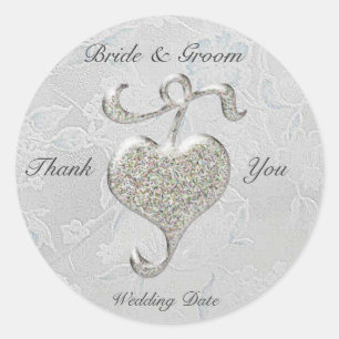 Rond Sticker Mariage Coeur Argent