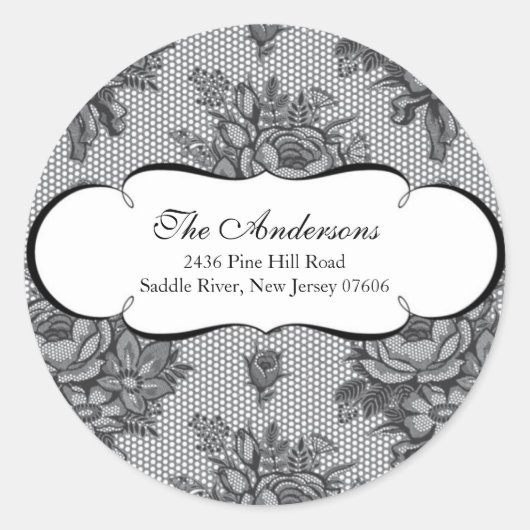 Rond Sticker Mariage d'adresse en dentelle noire (Devant)