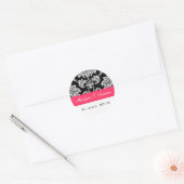 Rond Sticker Mariage damassé Black et Fuchsia (Enveloppe)