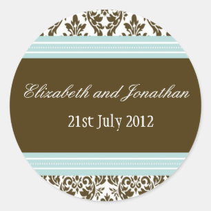 Rond Sticker Mariage damassé bleu et Brown