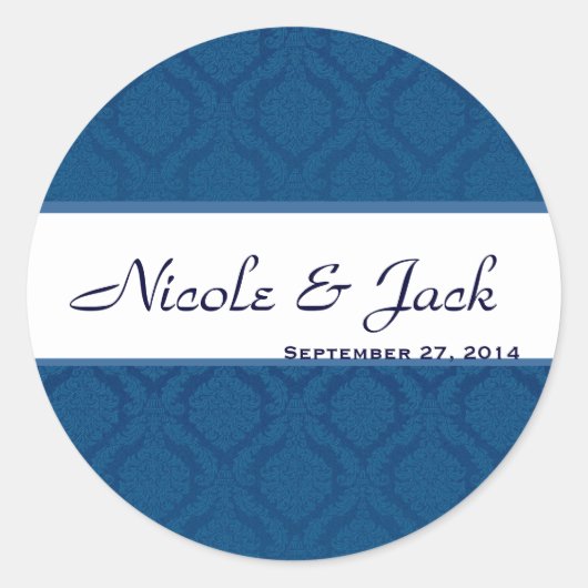 Rond Sticker Mariage damassé BLUE Diamond BRIGHT NAVY (Devant)