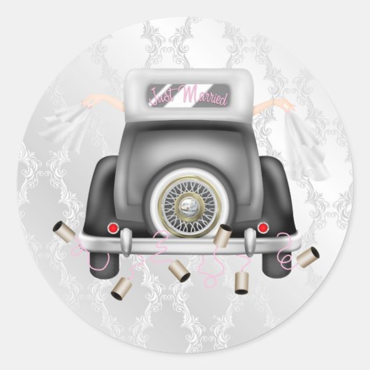Rond Sticker Mariage damassé Gay Silver avec voiture Ma (Devant)