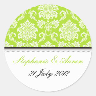 Rond Sticker Mariage damassé Lime Green