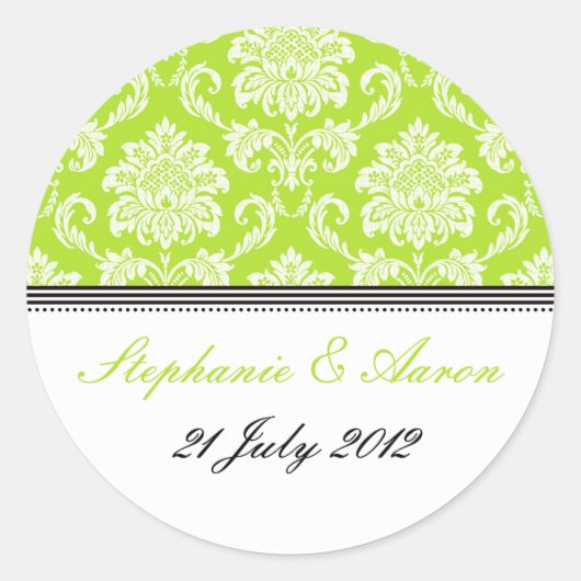 Rond Sticker Mariage damassé Lime Green (Devant)