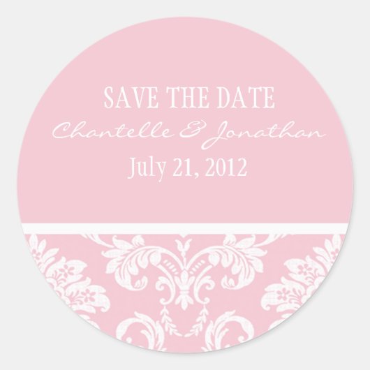 Rond Sticker Mariage damassé rose (Devant)