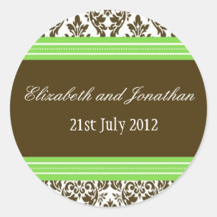 Rond Sticker Mariage damassé vert et Brown