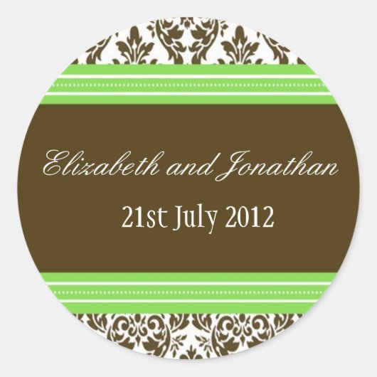Rond Sticker Mariage damassé vert et Brown (Devant)